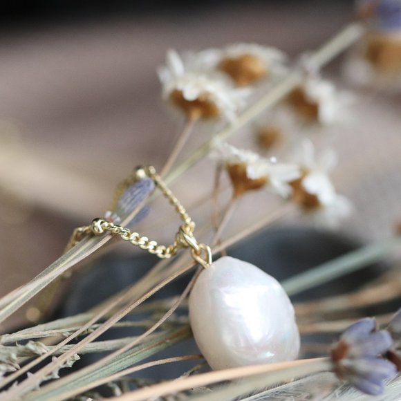 10K Gold Plated "Ethereal Pearl" Beaded Chain Necklace by Brightly&Lilian - Picture 2 of 11